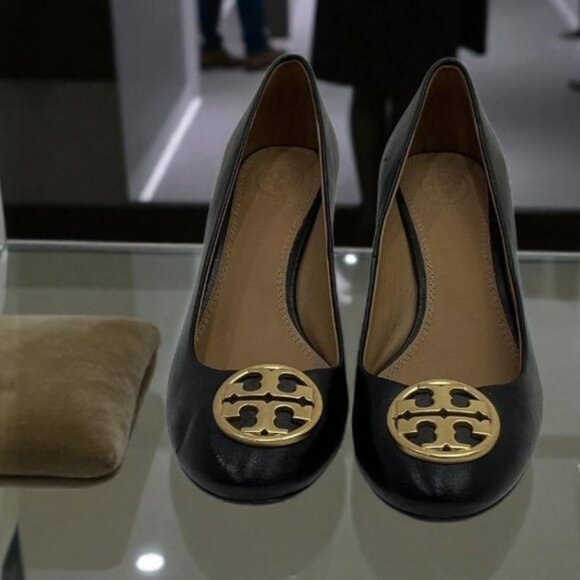 Tory Burch Shoes - Tory Burch Chelsea Black Leather Wedge Hell Women's Shoes Size 6